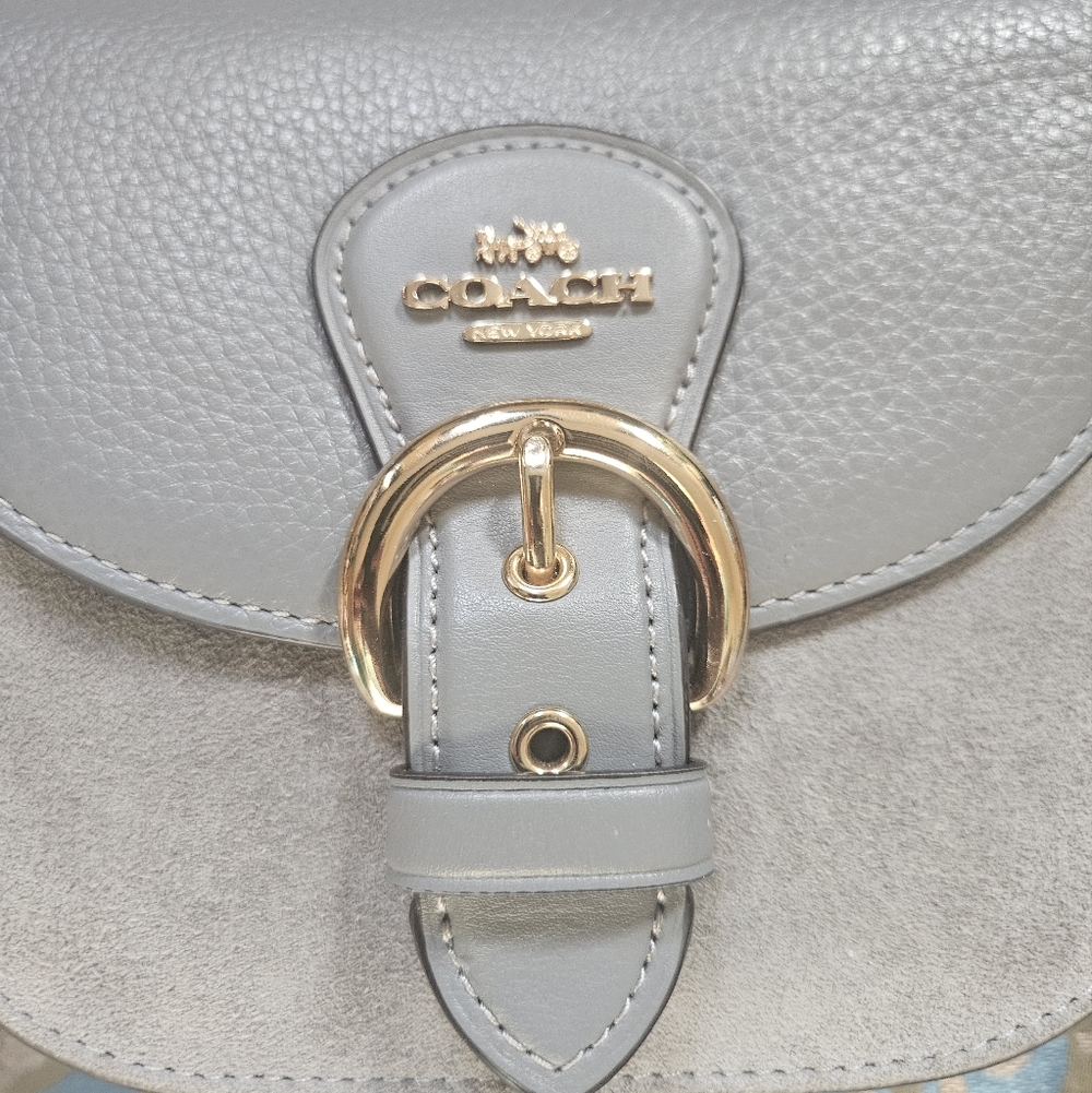 Coach Kleo Shoulder Bag 17 Suede Granite Gray With Gold Hardware  Crossbody - Picture 3 of 15
